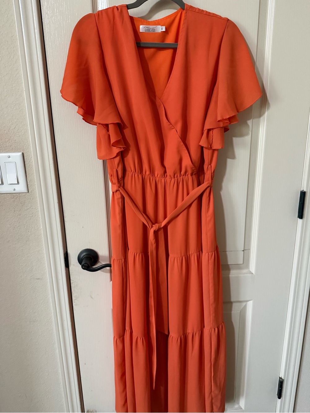 Women's Coral Wrap Midi Dress with Tie Waist, XL
